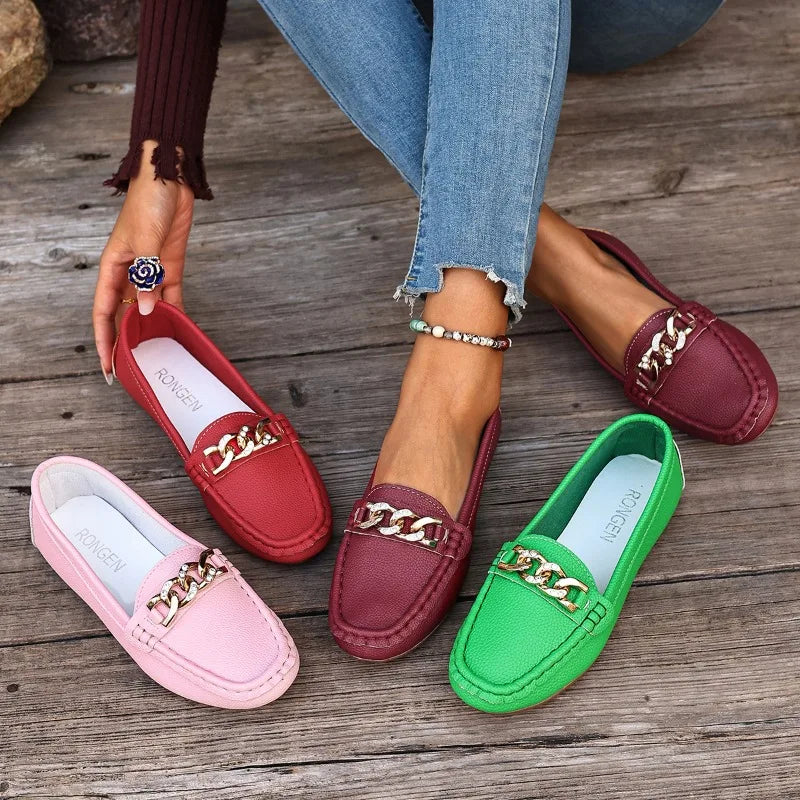Women's Casual Metal Chain Decoration Single Shoes Spring Autumn Zpaxo