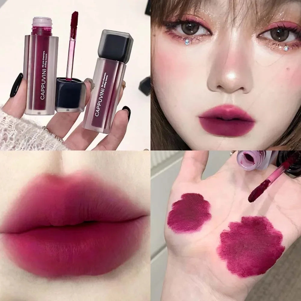 Punk Black Gothic Lip Gloss Matte Dark Brown Lipstick Nude Lip Tint Waterproof Velvet Liquid Lipstick Lip Satin Korean Cosmetics Zpaxo