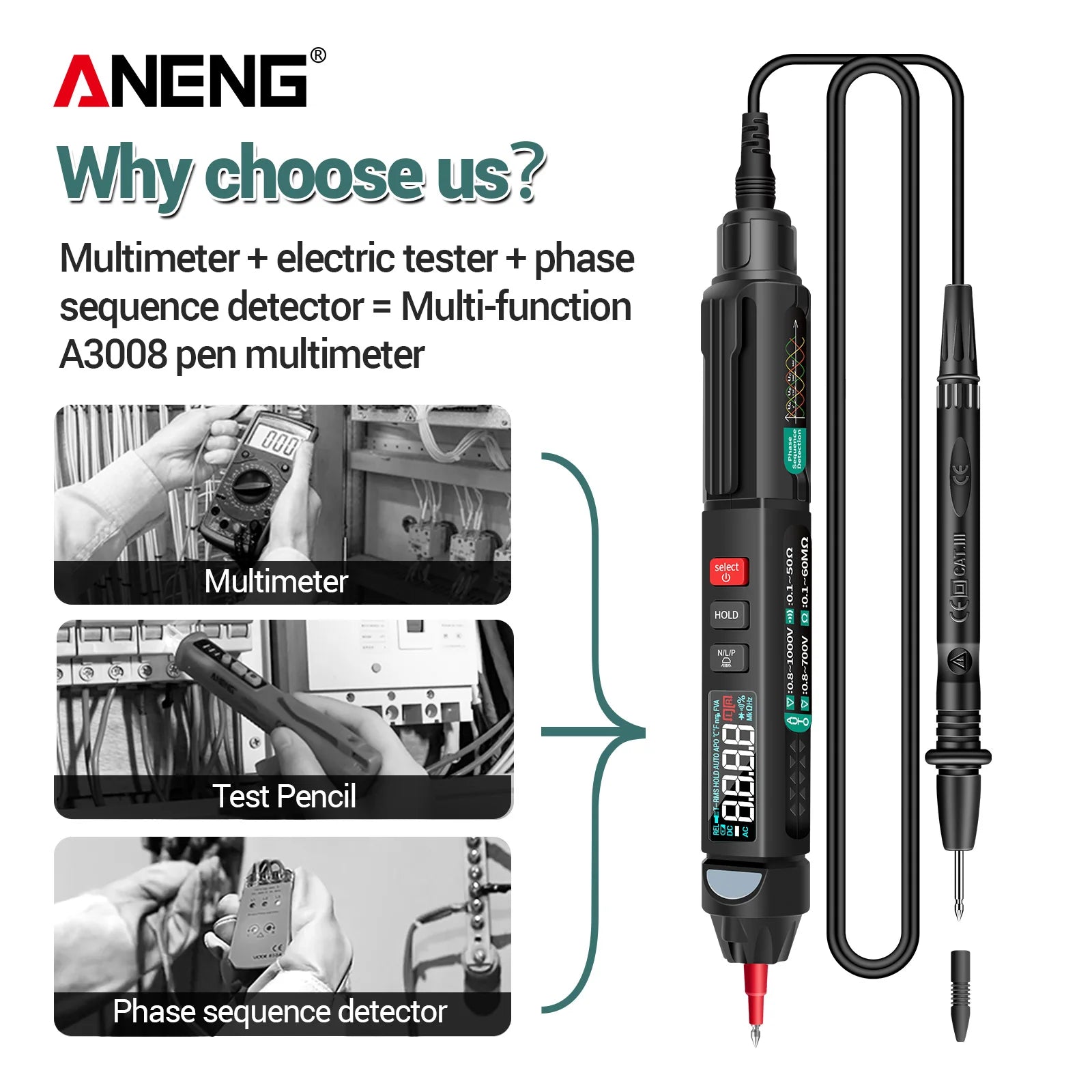 ANENG A3008 Non Contact Voltage Detection Precision Auto Off Current