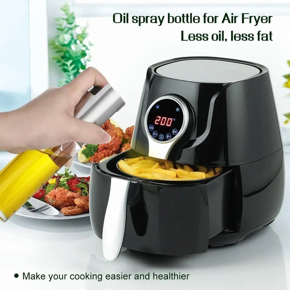 Oil Spray 100ml-Stainless Steel and Glass, Drop Resistant, Oil Dispenser with Accessories, Salad, Vinegar-Air Fryer Zpaxo