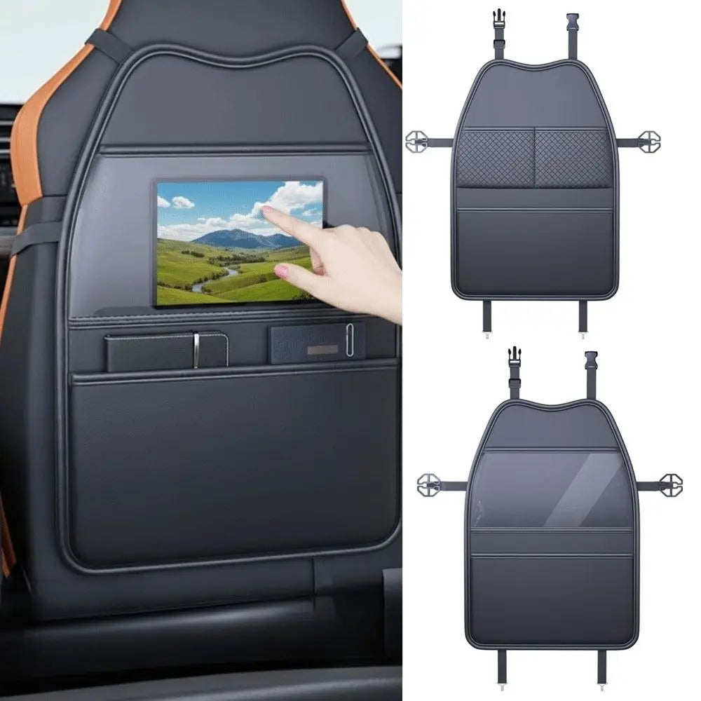 PU Car Seat Protection Cover Tablet Holder Pockets Kick Proof Pad Zpaxo