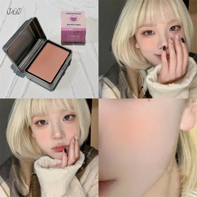 Iron Box Blusher Mineral Powder Long-lasting Natural Cheek Contour Tint Pink Facial Blusher Cosmetics Single Color Blush Palette Zpaxo 04