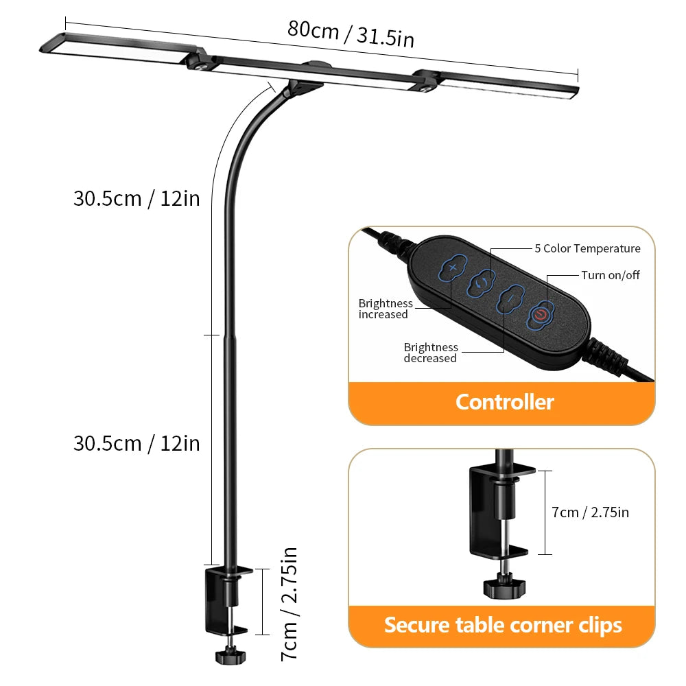 Home LED Eye-Caring Architect Desk Lamp No Flicker Flexible Gooseneck Dimmable Office PC Screen USB Table Light for Reading Work Zpaxo 3-Head USB