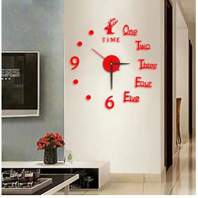 Scandinavian-style Deer Head DIY Wall Clock Minimalist Drill-free