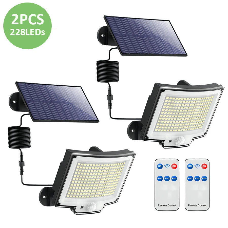 LED Solar Lights 228/328 Outdoor PIR Motion Sensor Wall Lamp IP65 Waterproof Street Light with Remote for Garden Lighting Zpaxo 228LED-2PCS