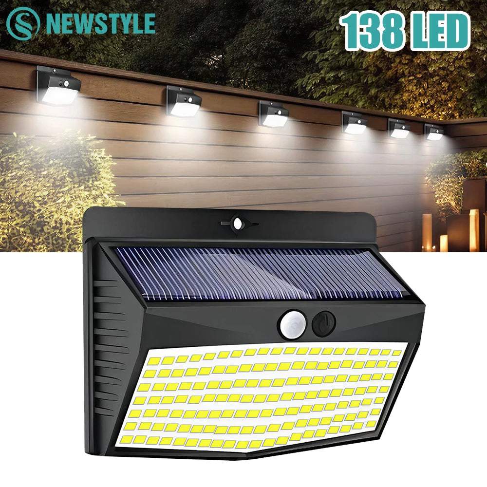 Solar Lights Outdoor 138 LED with 3 Lighting Modes Motion Sensor Solar Wall Lights IP65 Waterproof Solar Powered for Garden Zpaxo