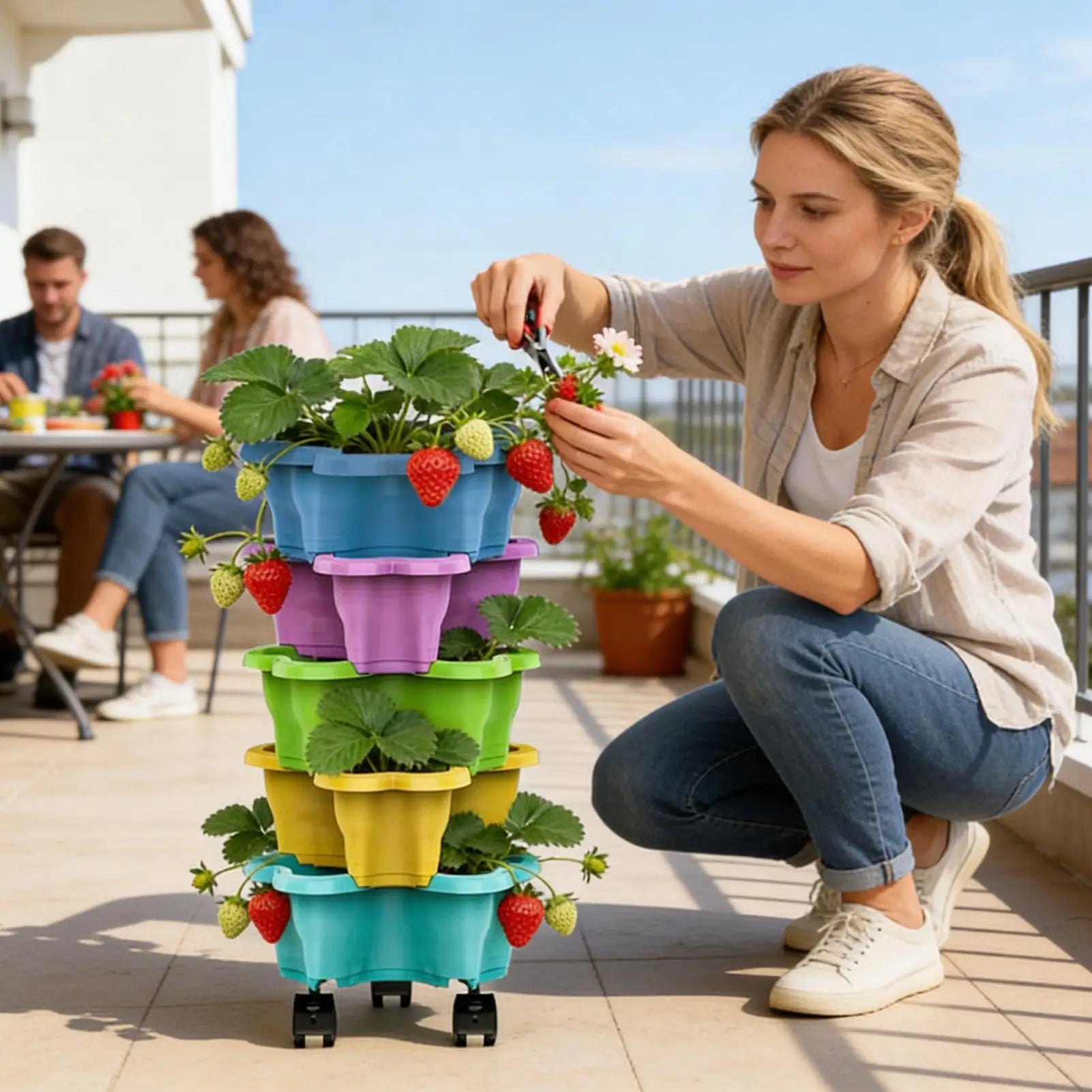 Stackable Strawberry Planter 4 5 Tier Vertical Garden Tower Vegetable