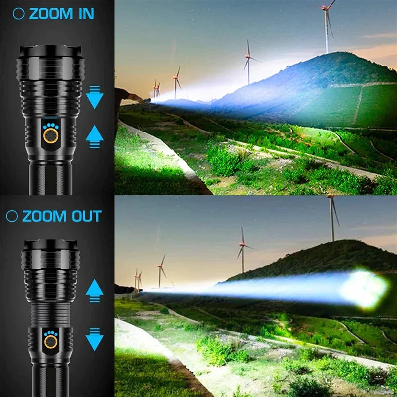 Power XHP50 LED Flashlight Type-c Rechargeable Aluminium Alloy Torch Zpaxo