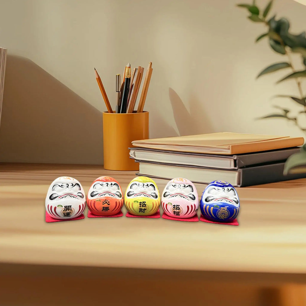 Daruma Doll 5x Small Japanese Daruma Statue Kit Luck Daruma Figurine Traditional Feng Shui Decor 1.89 Inches Zen Statue Zpaxo