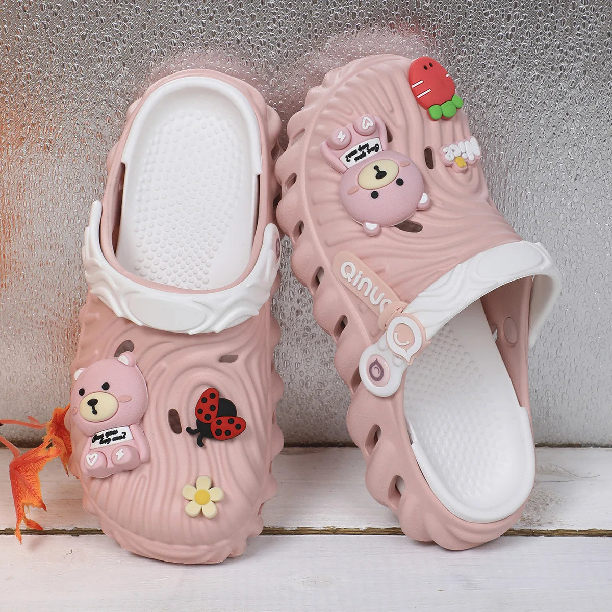 Women's Cartoon Bear Animation Hollow Summer Beach Slide Shoes Trendy Zpaxo Pink 37-38