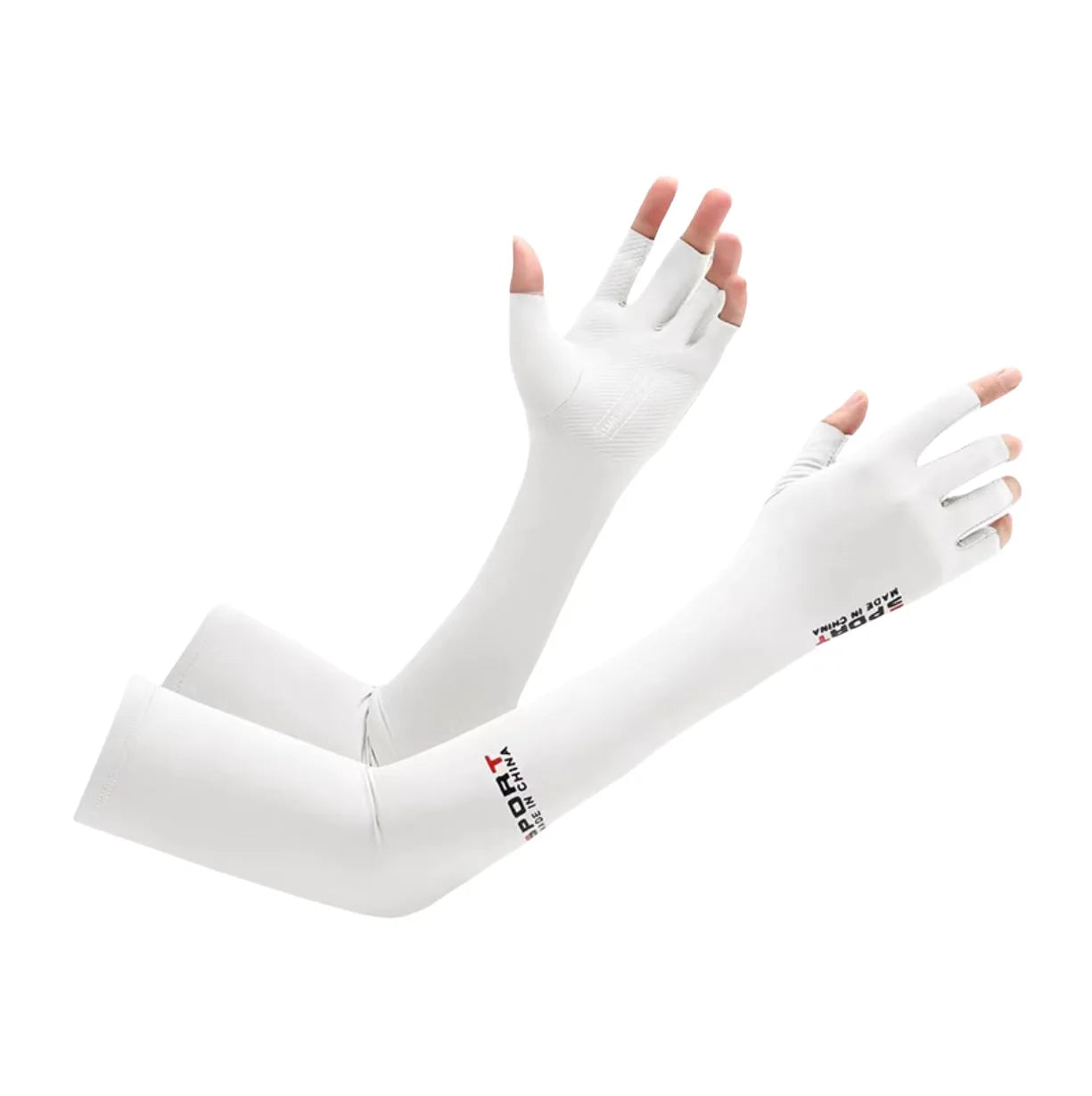 Sunscreen gloves summer ice silk anti UV half finger sleeves men's and women's fishing extended Zpaxo White sleeve cover
