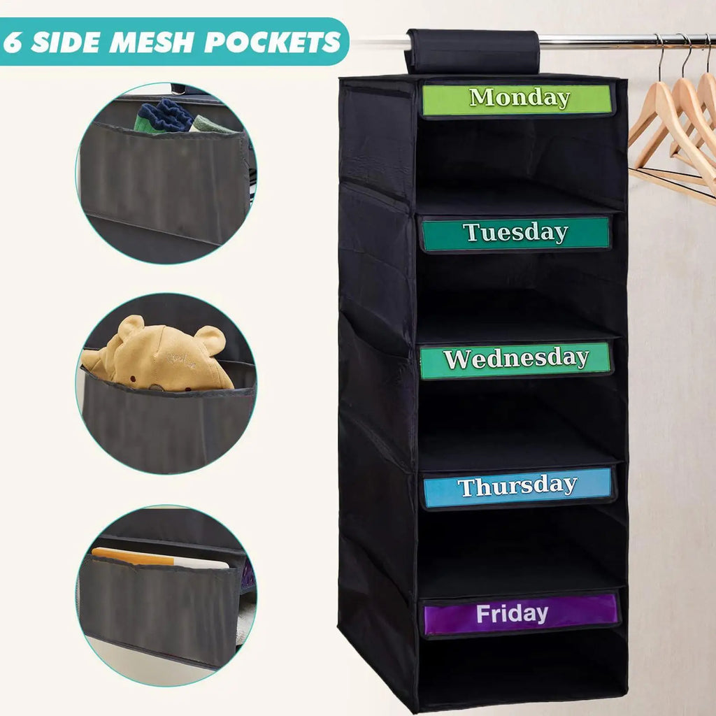 Days Week Clothes Organizer 5-Shelf Clothing Storage Hangable