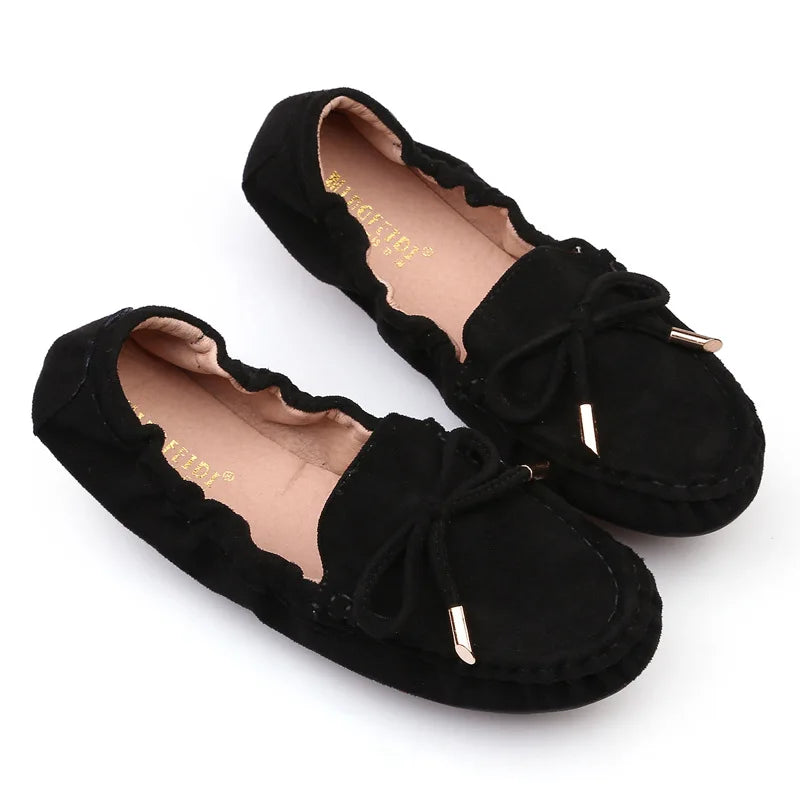 2022 Autumn New Mother Shoes women's Single Shoes Peas Shoes Leather Soft Bottom Wedge Loafers Butterfly Flats Zpaxo