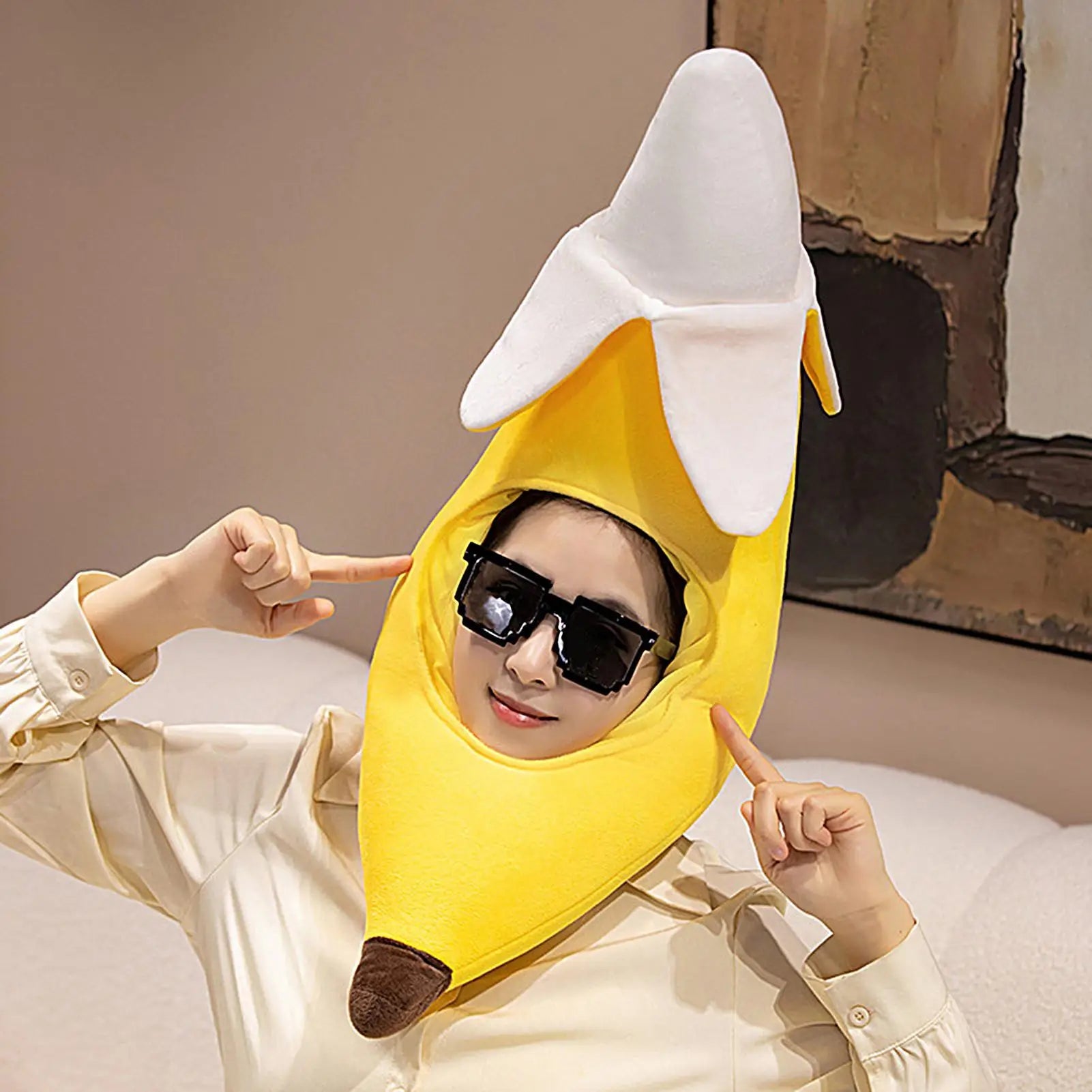 Banana Hat Costume Cute Plush Funny Novelty Yellow Tropical Cosplay