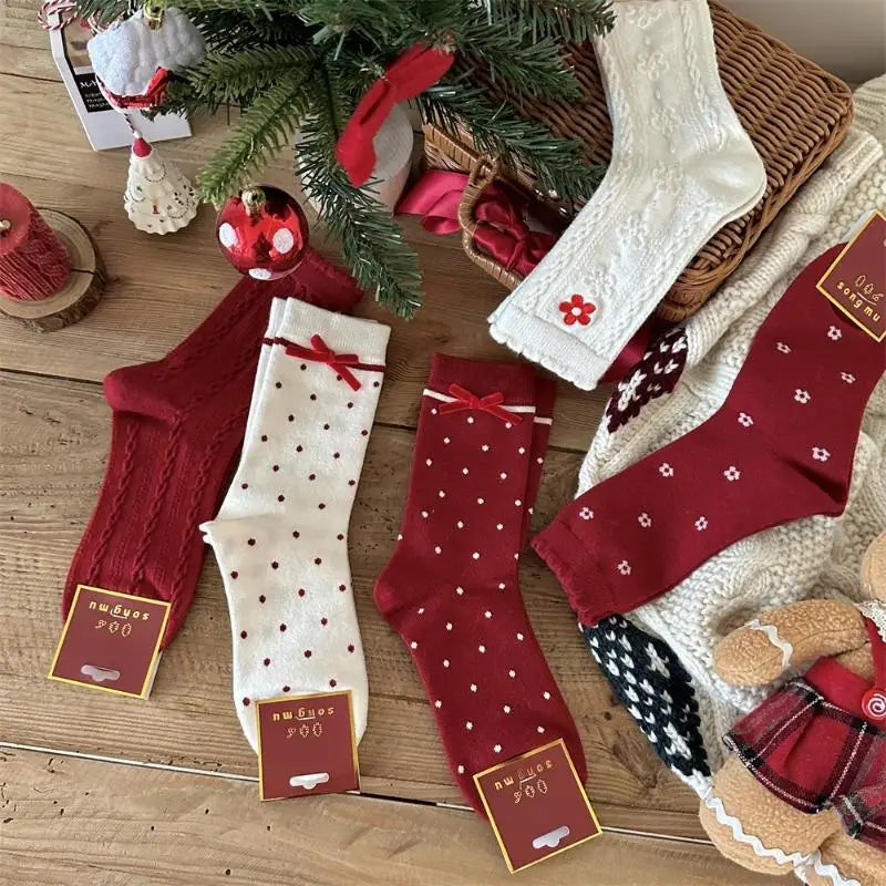 5 Pairs Christmas Socks Women Cute Santa Claus Autumn Winter Elk Zpaxo