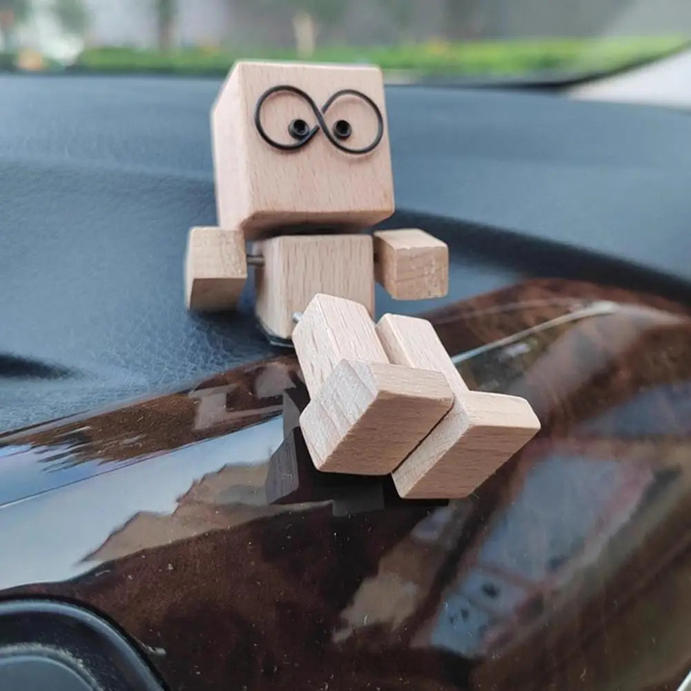 Leg-shaking Wooden Man Car Dashboard Decor Car Aromatherapy Ornaments Leg-swinging Robot Figurine Healing Gift Zpaxo