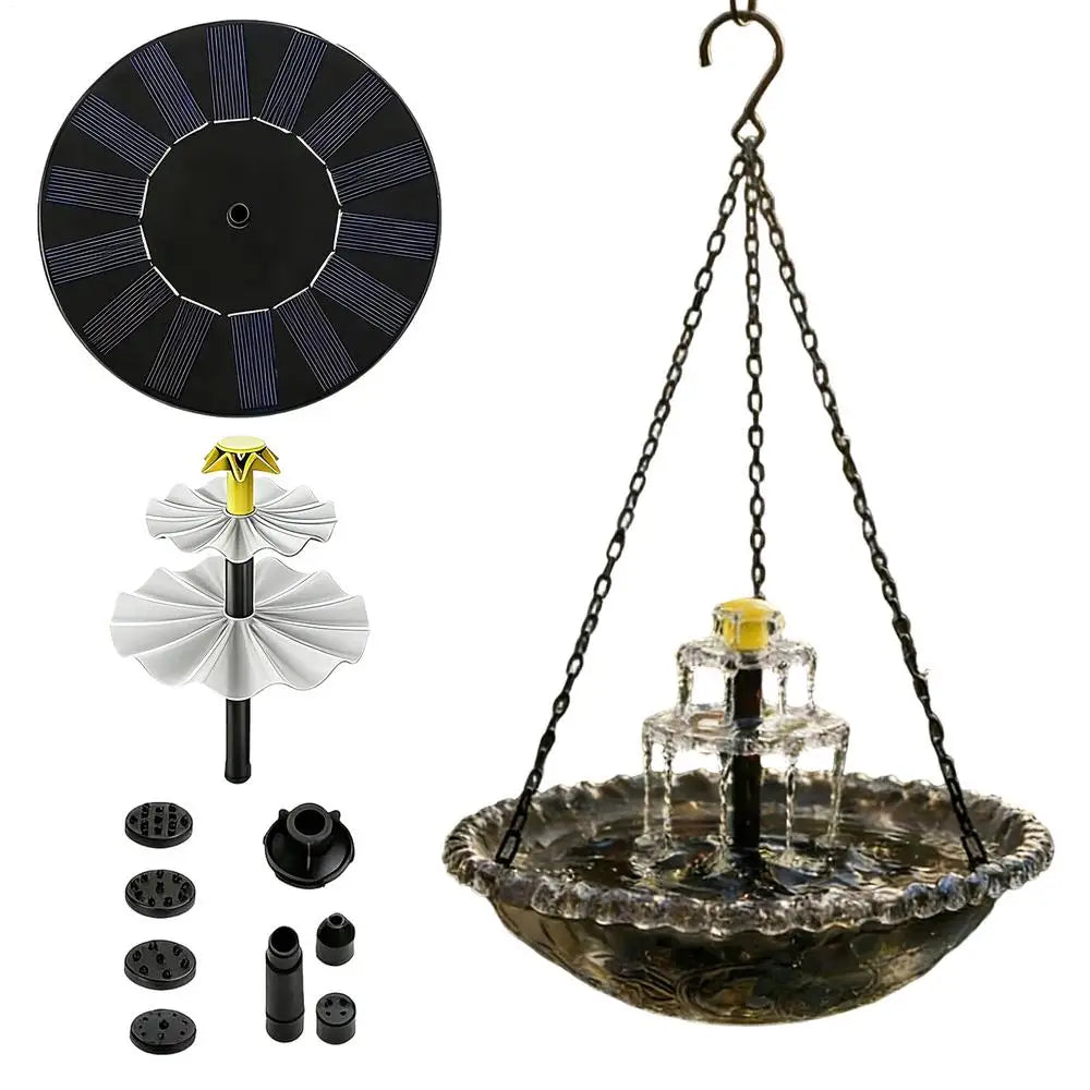 Solar Bird Bath Fountain Pump Sprinkler Glass Bowl Hanging Outdoor