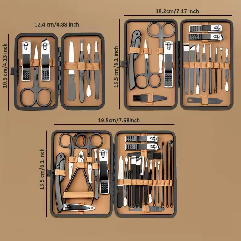 brown 7/16/24 pcs Stainless Steel Nail Cutter and Pedicure Scissors Set - Portable Manicure and Pedicure Tool Nail Clipper Set Zpaxo
