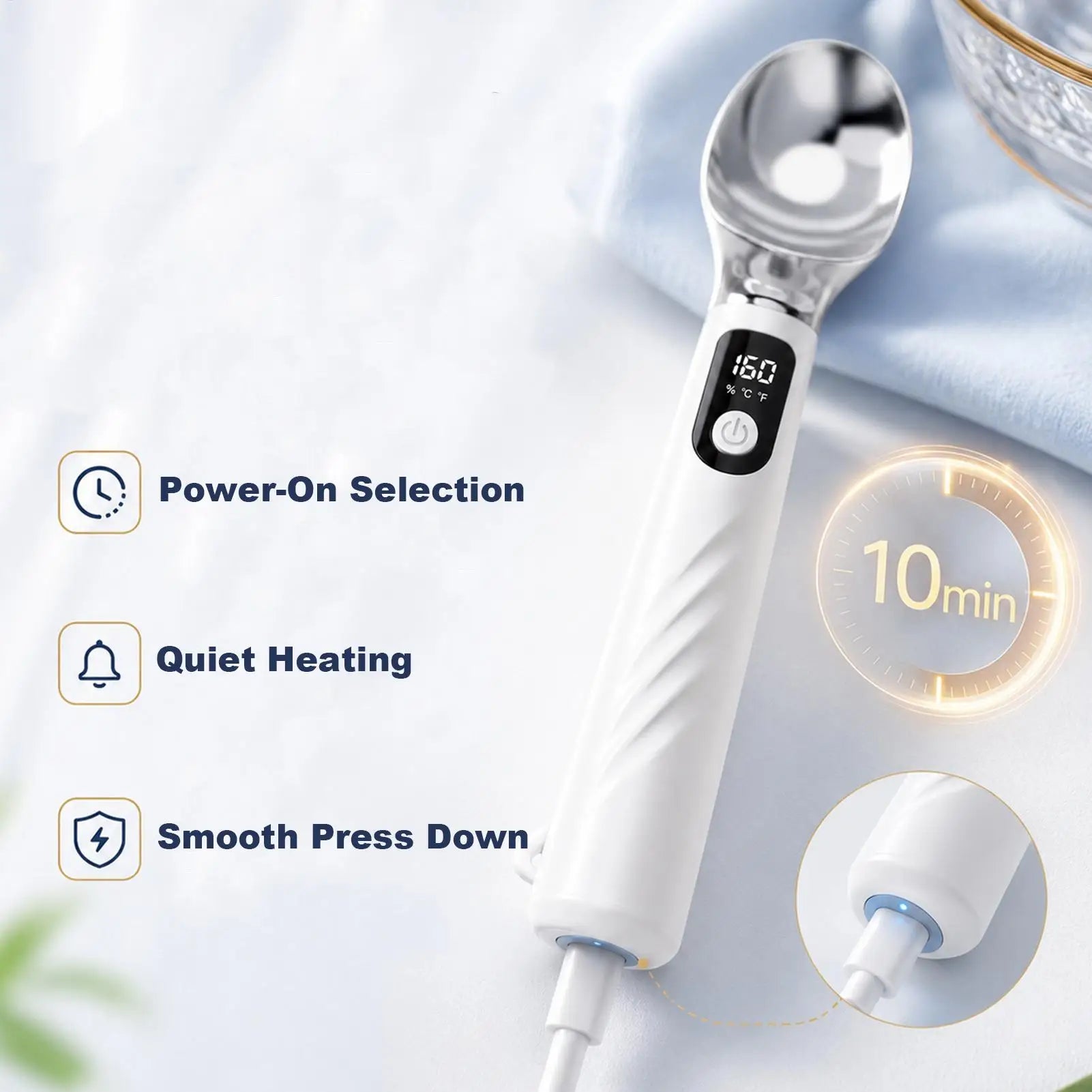 Heated Ice Cream Scoop Rechargeable Removable Battery Dishwasher Safe