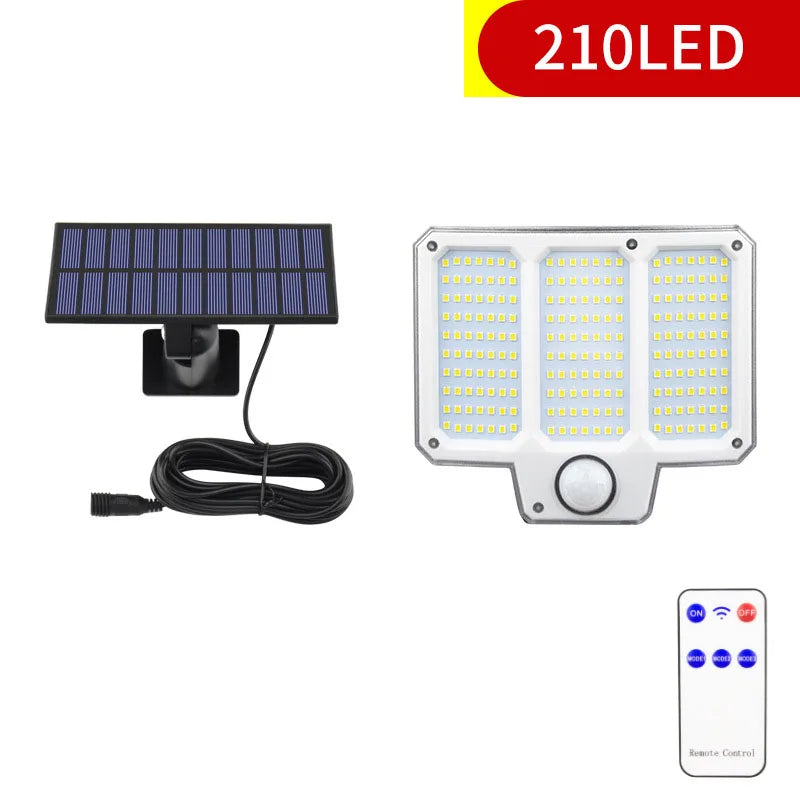 Outdoor Solar Panel Lights LED Garland Motion Sensor Waterproof Split Wall Lamp 3 Modes for Courtyard Lighting Zpaxo 210LED