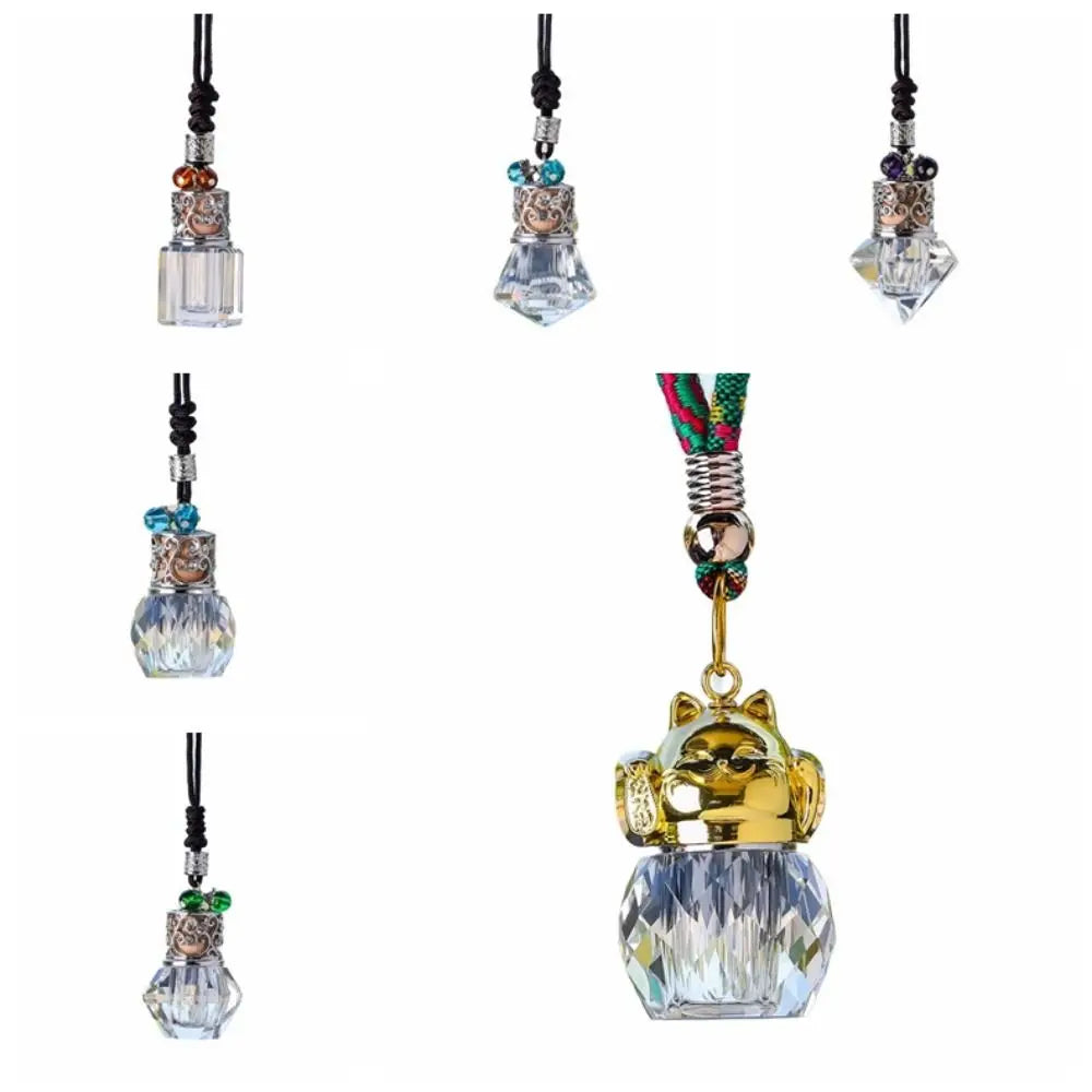 Portable Car Essential Oil Diffuser Bottle Refillable Hanging String Pendant Glass Bottle Wood Lid Transparent Zpaxo