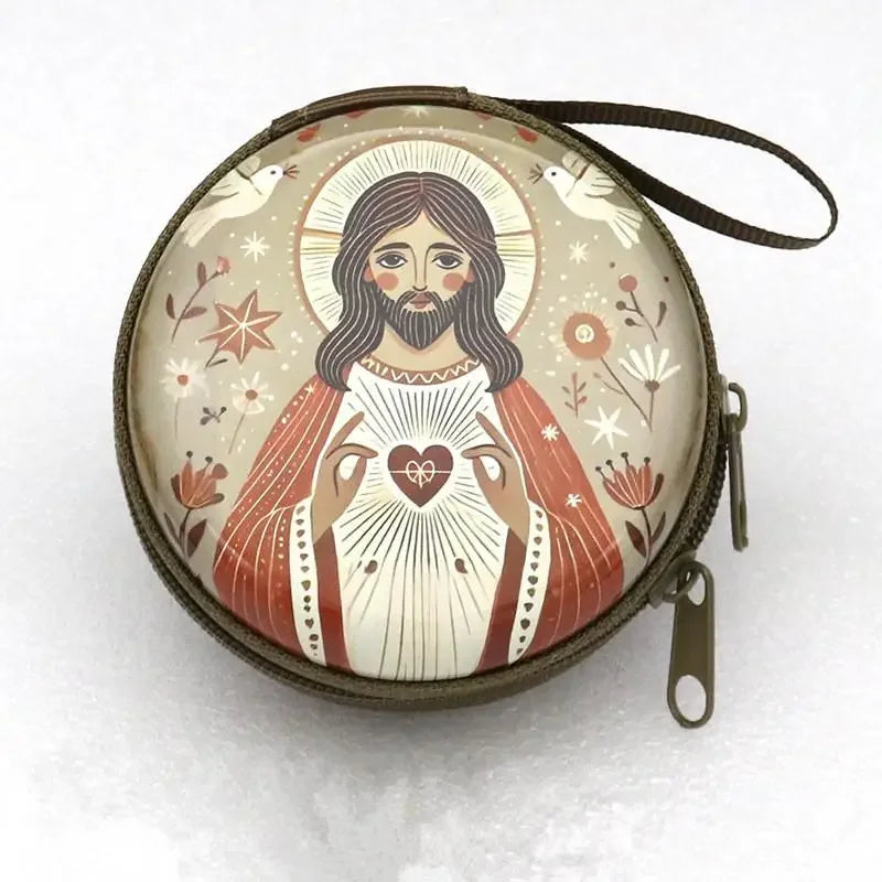 Portable Virgin Mary Jesus Prayer Rosary Storage Bag Mini Zippered