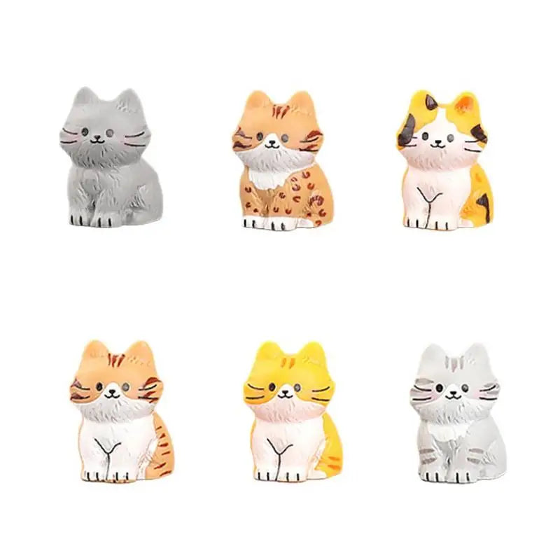 ▶6Pcs Resin Cute Cat Figurines Hand Painted Tiny Kitten Models Craft For Fairy Garden DIY Micro Landscape Decor Accessorie Zpaxo 6pcs