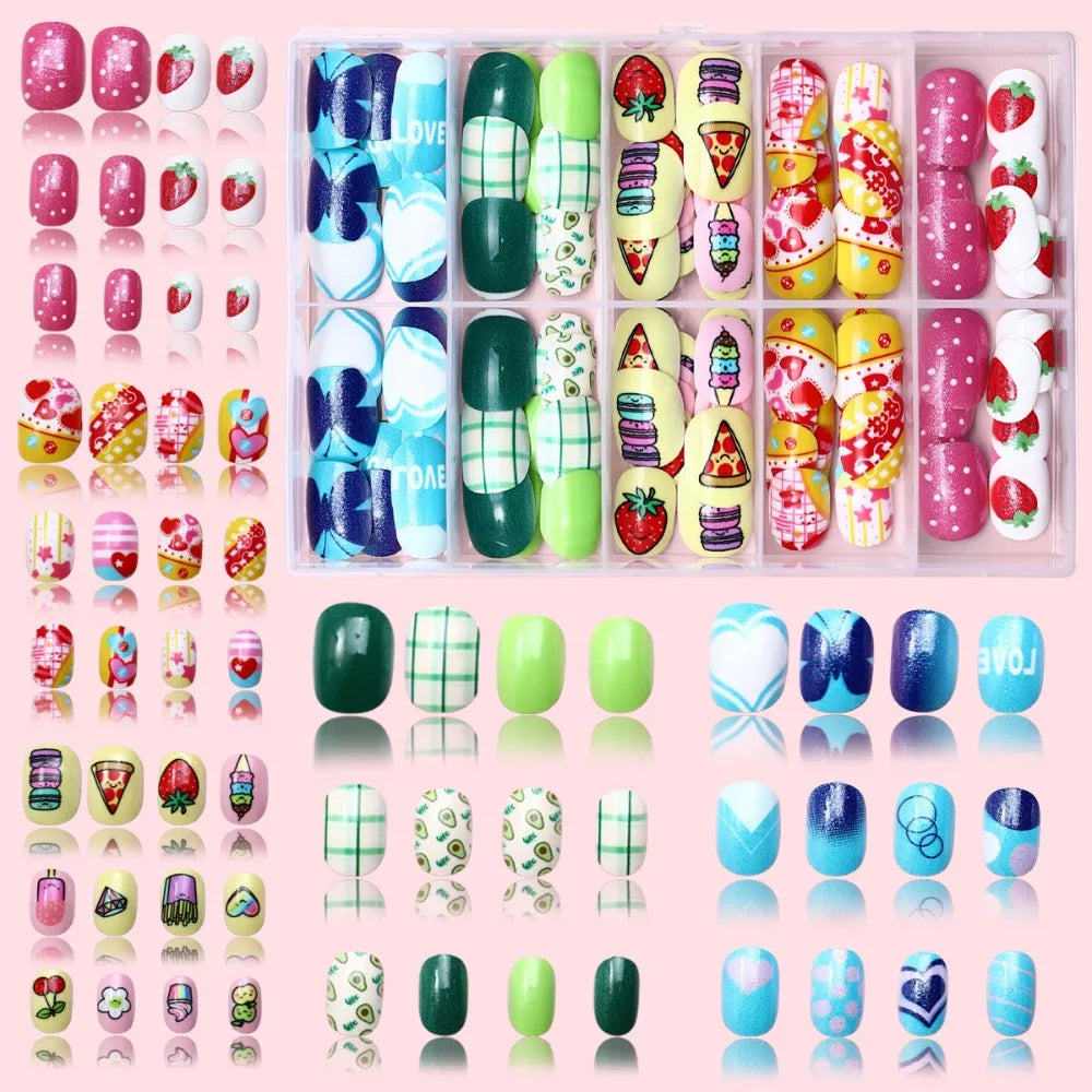 Kawaii Children False Nails Flower Heart Candy Kids Fake Ice Cream Zpaxo Style 02
