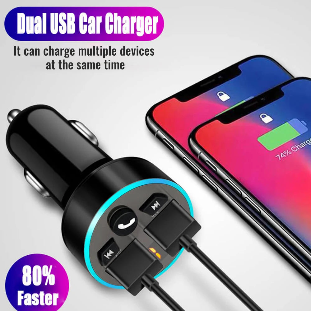 Bluetooth 5.0 FM Transmitter Handsfree Car Radio Modulator MP3/MP4 Player USB Super Quick Phone Charge Adapter for Automobile Zpaxo
