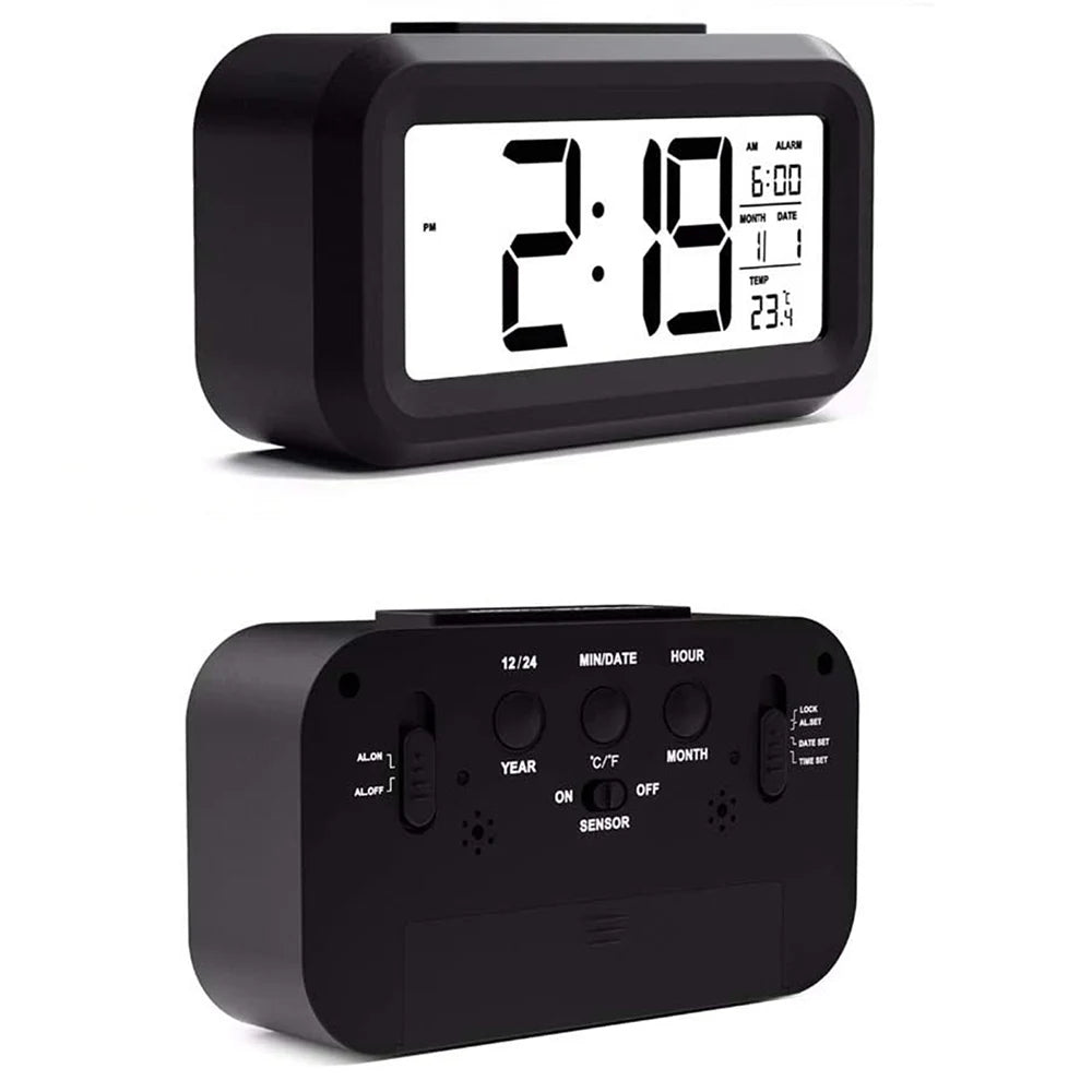 Digital Alarm Clock with Indoor Temperature Light Sensor Battery Operated Backlight 12/24H Display for Bedrooms Office Desk Zpaxo