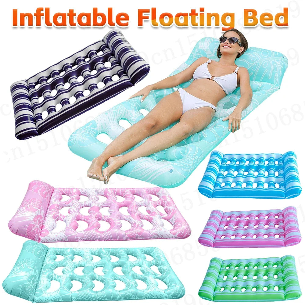 Inflatable Floating Bed with Headrest PVC Floating Lounger Pool Air Mattress for Swimming Pool Beach Adult Water Sleeping Bed Zpaxo