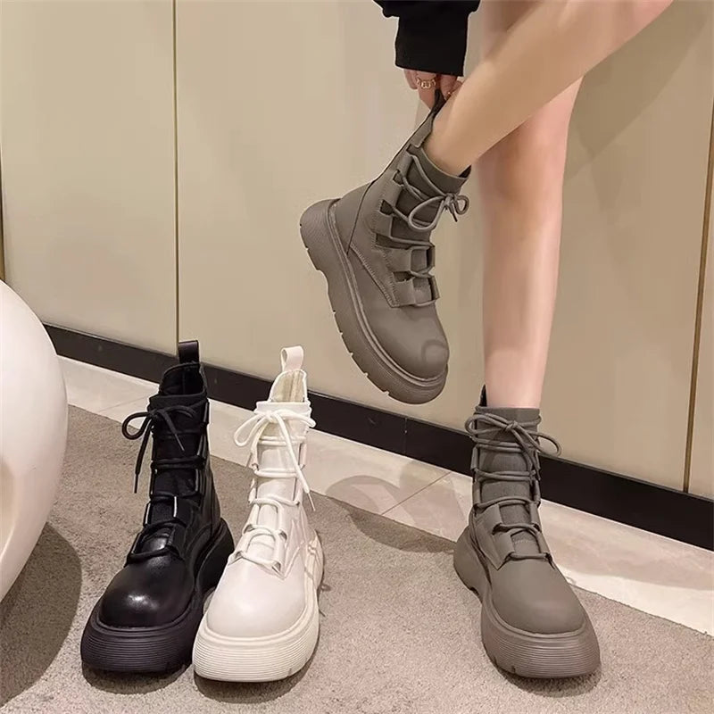 2023 Women Boots Spring Autumn Students Casual Fashion Shoes Lace-up Zpaxo