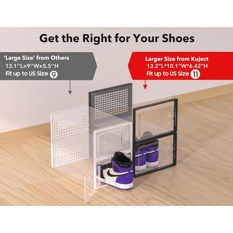 Large Shoe Storage Boxes Organizers Clear Plastic Stackable Rack