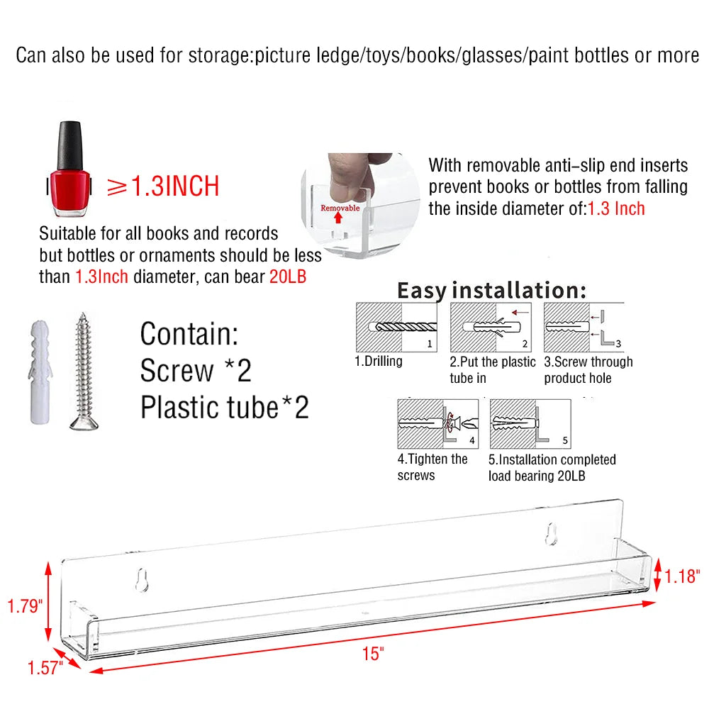 Clear Acrylic Floating Wall Shelf – Book & Display Storage