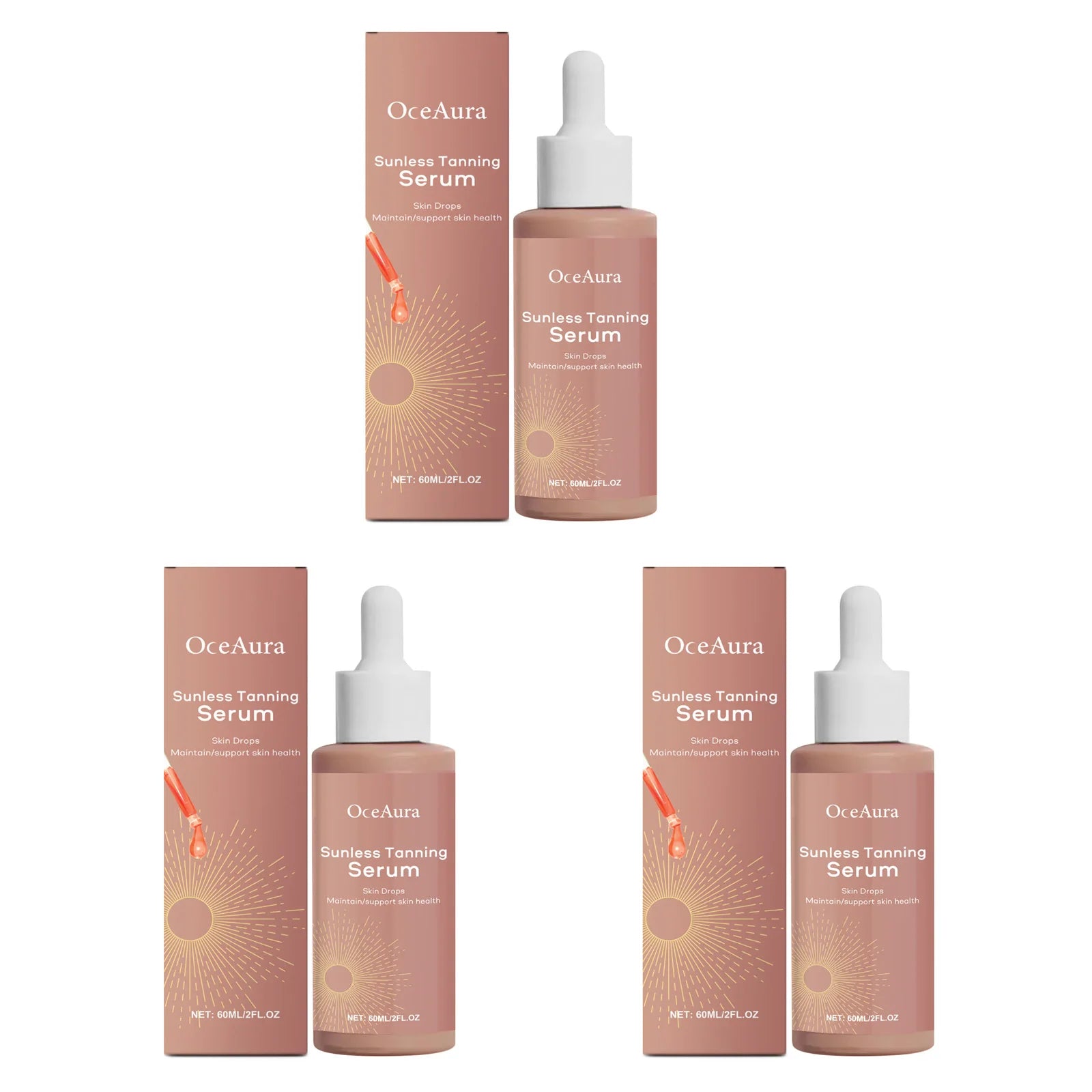 Herbal Sunless Self Tanner Drops – Natural Bronzer & Moisturizer Self Tanning Serum Zpaxo 3 x 60ml Boxed