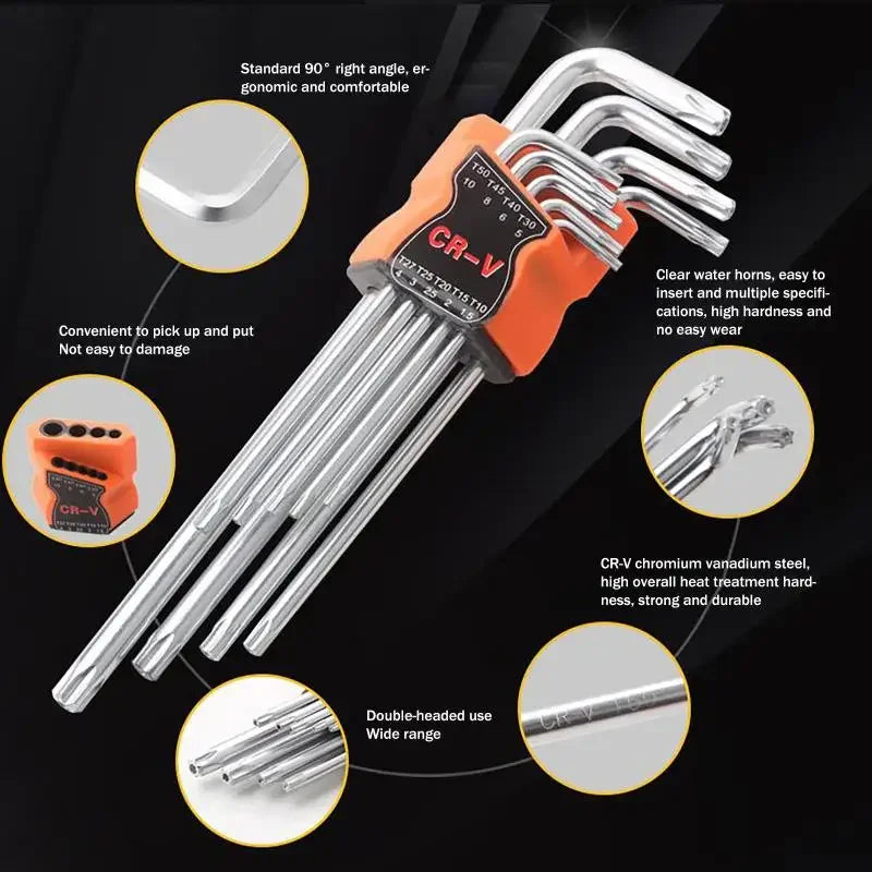 9Pcs/lot Torx Star Wrench Set Allen Keys Hexagon Spanner Dual End L Type Star Screwdriver Hand Repair Tools For DIY Home Repair Zpaxo