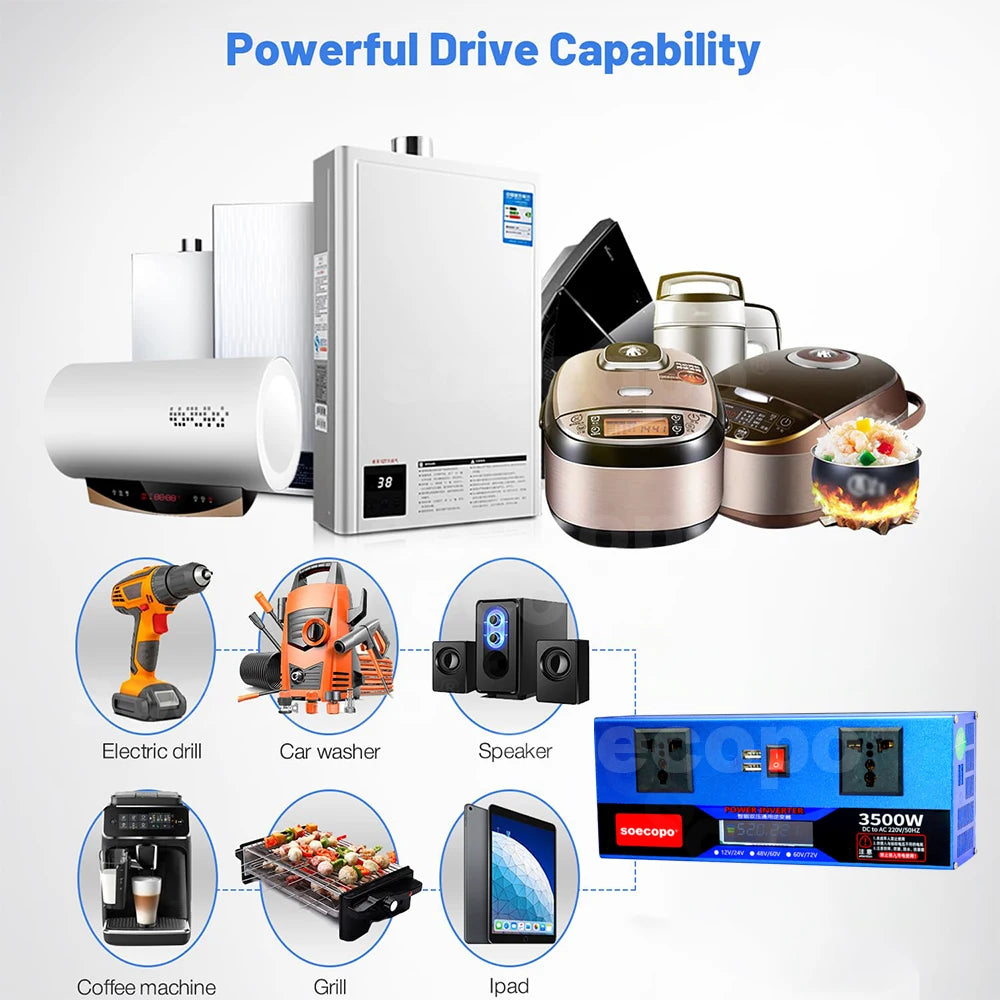 Smart Dual Voltage Inverter 3500W 12V 24V 48V 60V 72V 220V 110V USB