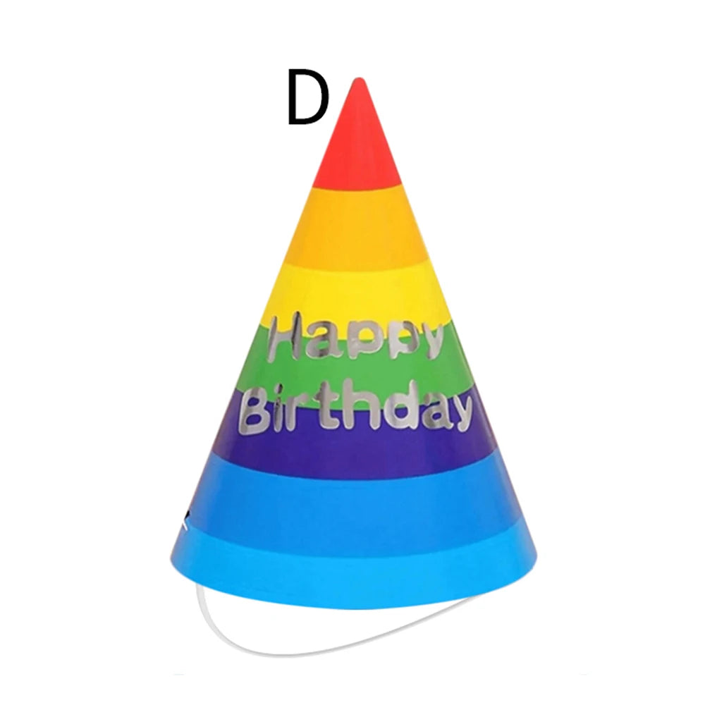 10Pcs Rainbow Birthday Party Hats Colorful Cone Paper Hats for Kids Boys Girls Adults Party Decoration Zpaxo J240120121-D