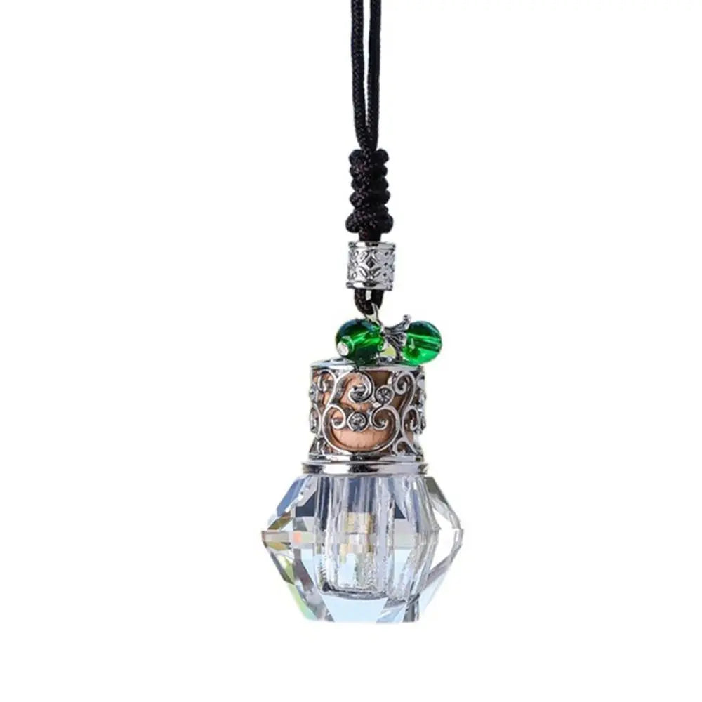 Portable Car Essential Oil Diffuser Bottle Refillable Hanging String Pendant Glass Bottle Wood Lid Transparent Zpaxo Style 5