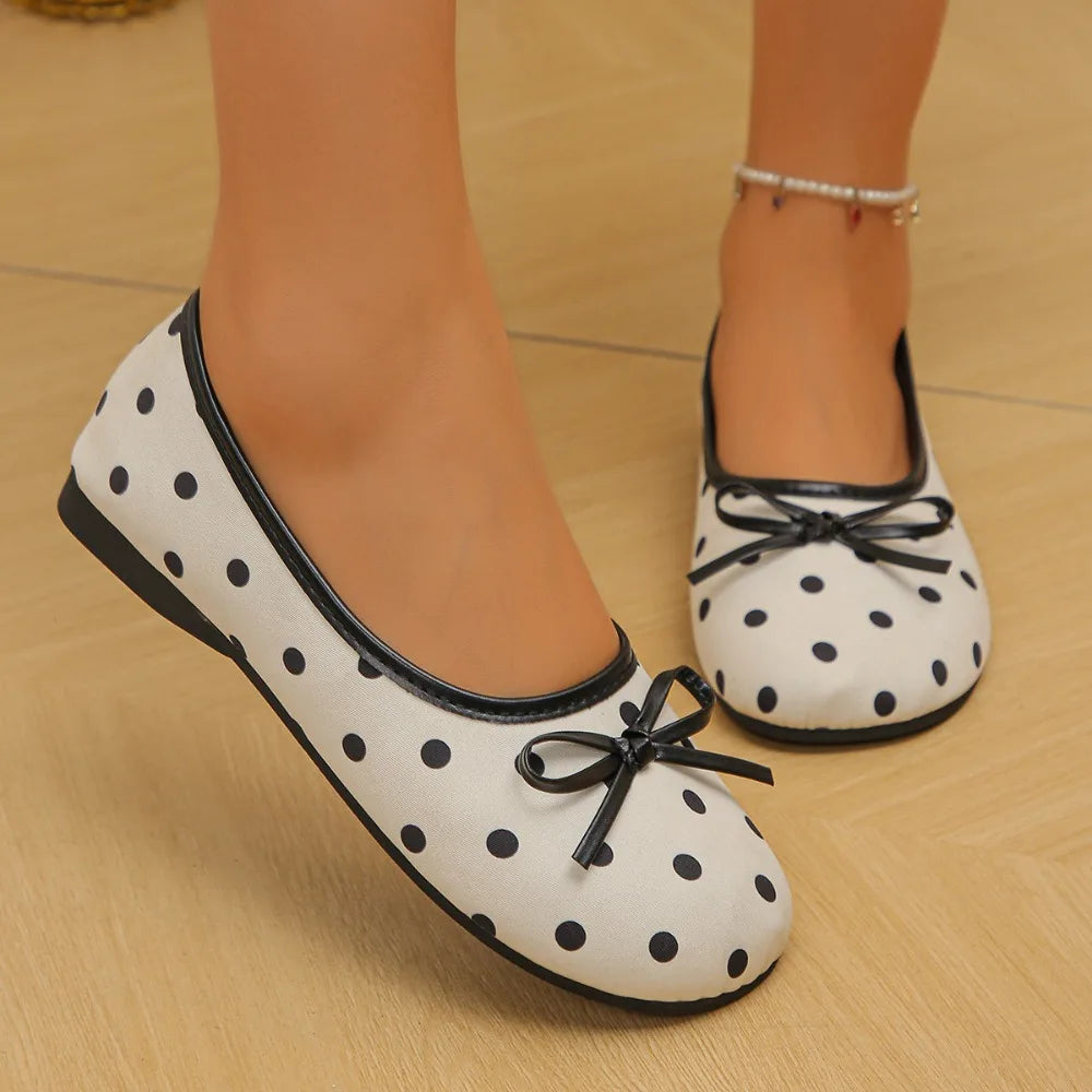 Spring Polka Dot Women's Ballet Flat Shoes Comfortable Round Head