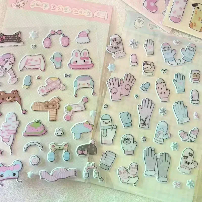 1/4Pcs Winter Socks Gloves Scarves Hats 3D Foam Stickers Creative DIY Handbook Decorative Stickers Cute Laptop Phone Stickers Zpaxo