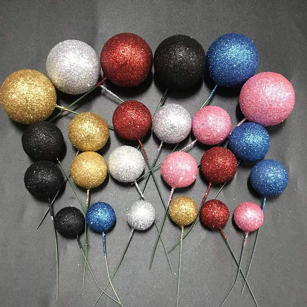Glitter Metal Ball Cake Toppers Gold Silver Blue Pink Cupcake Topper