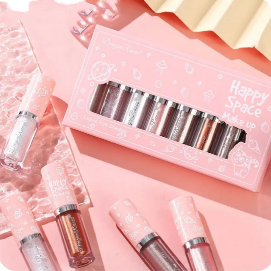 Liquid Eyeshadow Eight-Piece Set Box with Sparkling Fine Glitter, Shimmering Pearlescent Glitter, High-Gloss Brightening and Contouring Liquid Eyeshadow Zpaxo