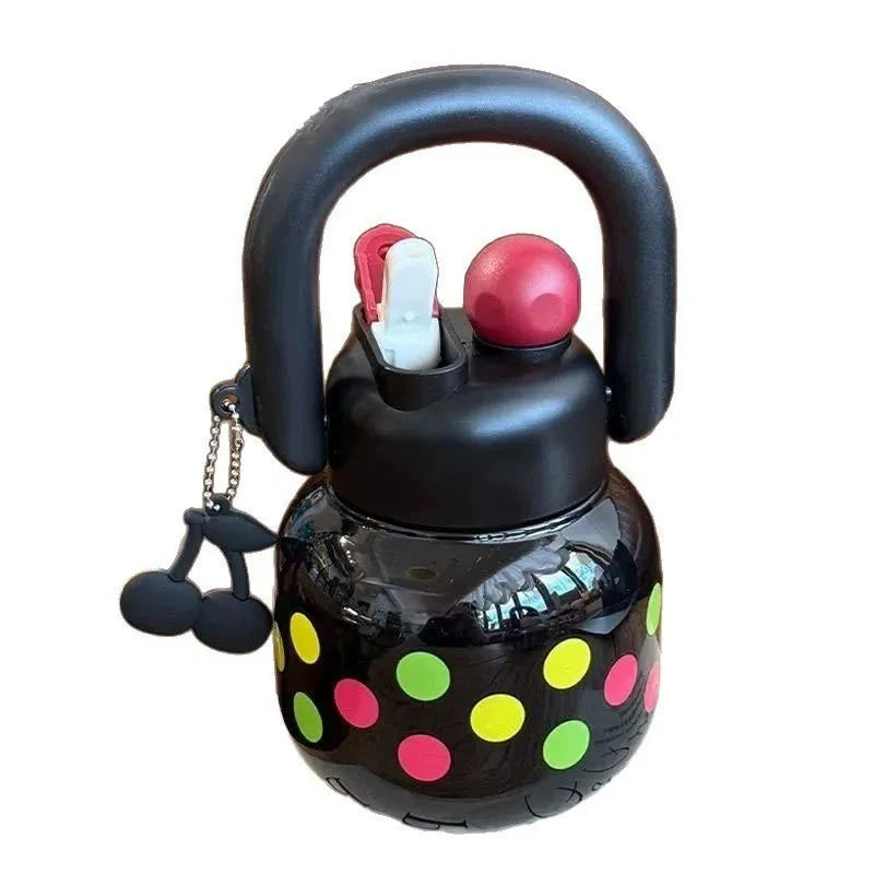 Hot 800ML Cute Cherry Water Bottle with Straw, Portable Large Capacity Home Travel Mug, Ideal Coffee Cup for On-The-Go Hydration Zpaxo