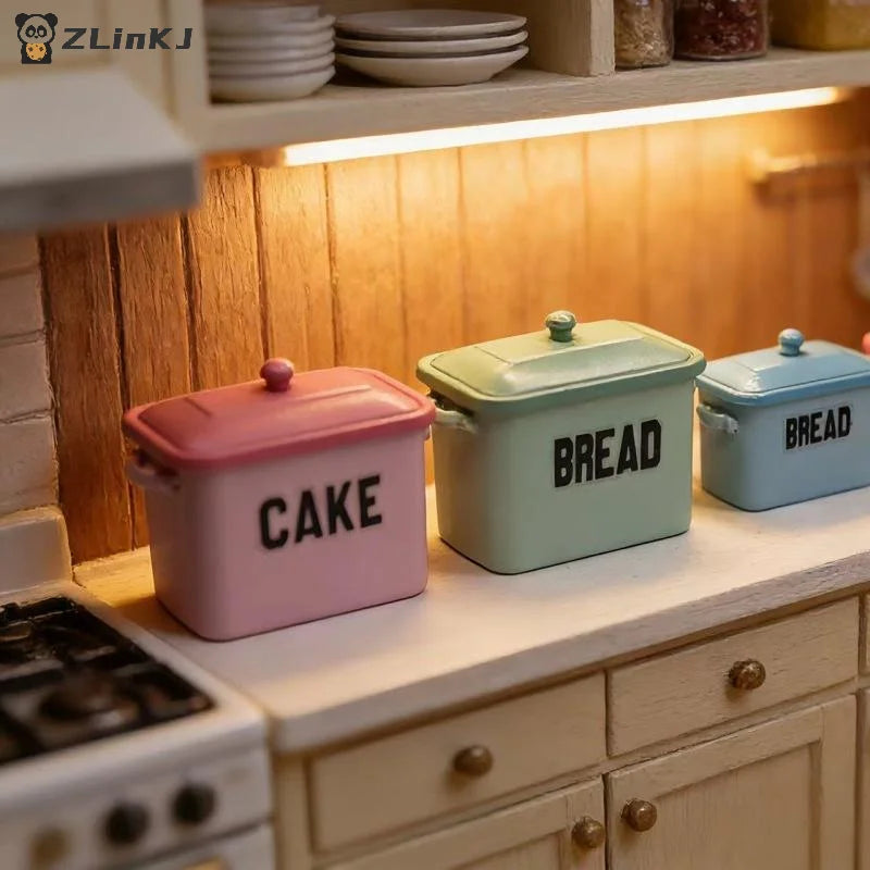 Dollhouse Mini Cake Bread Storage Box Model Simulation Kitchen Decor Zpaxo