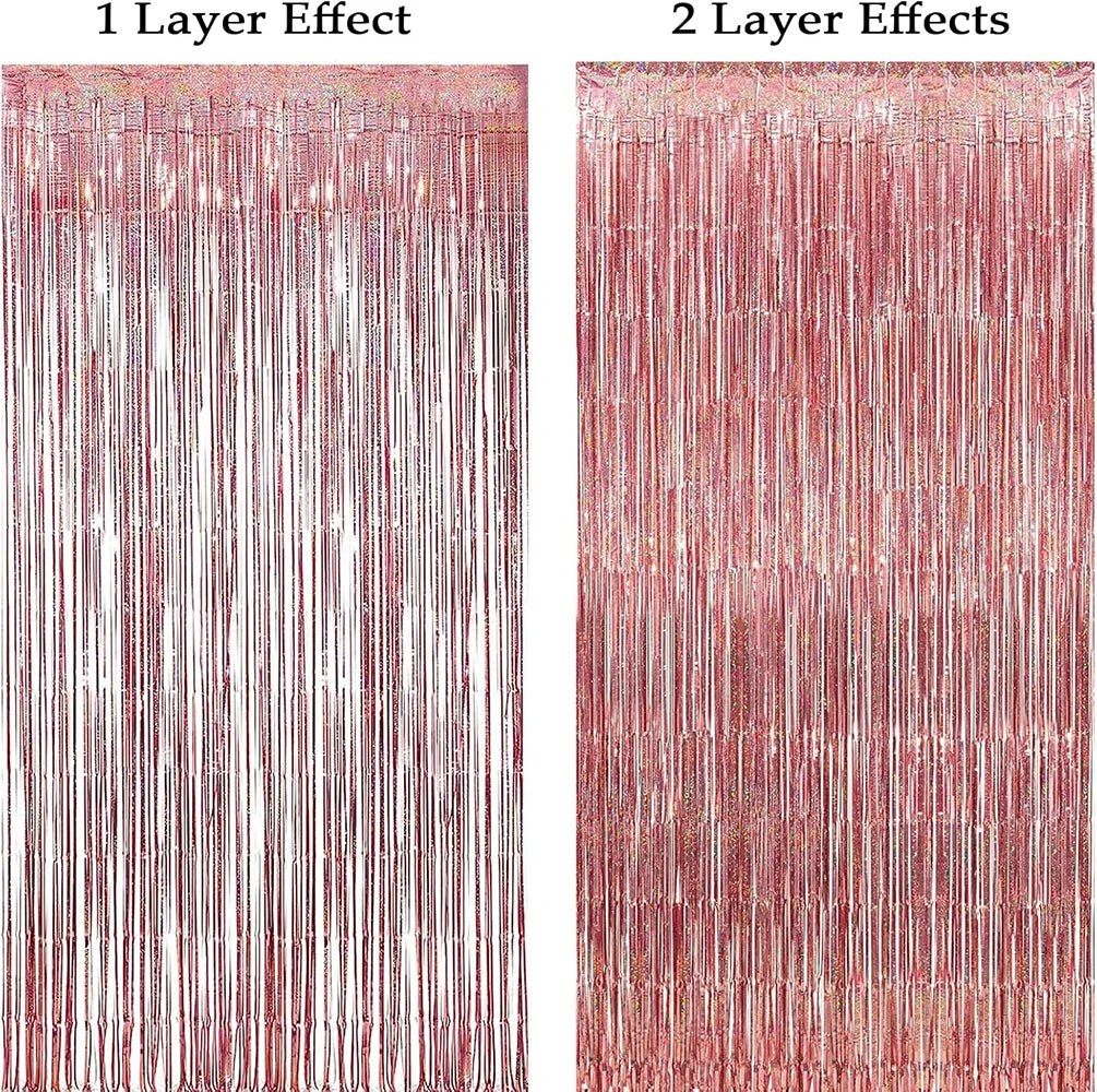 Rose Gold Foil Curtain Backdrop Metallic Tinsel Fringe Curtains