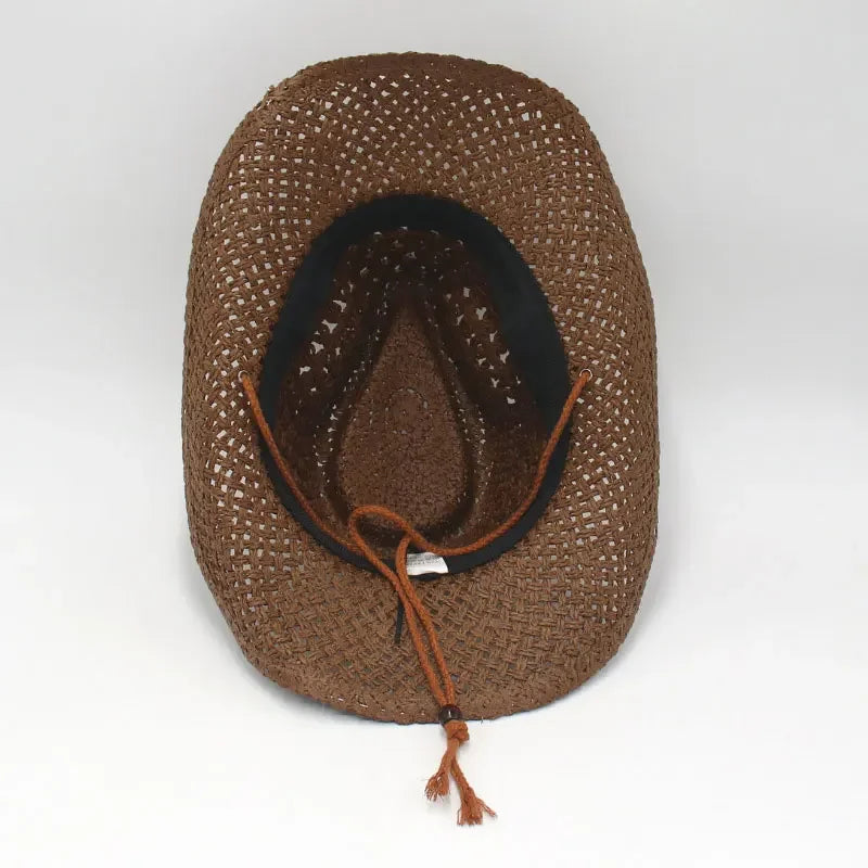 Womens Straw Western Cowboy Hat Foldable Wide Brim Summer Sun Hats