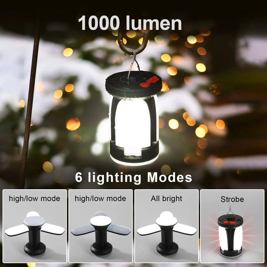 Solar LED Camping Lantern – 6-Mode Foldable Power Bank Light