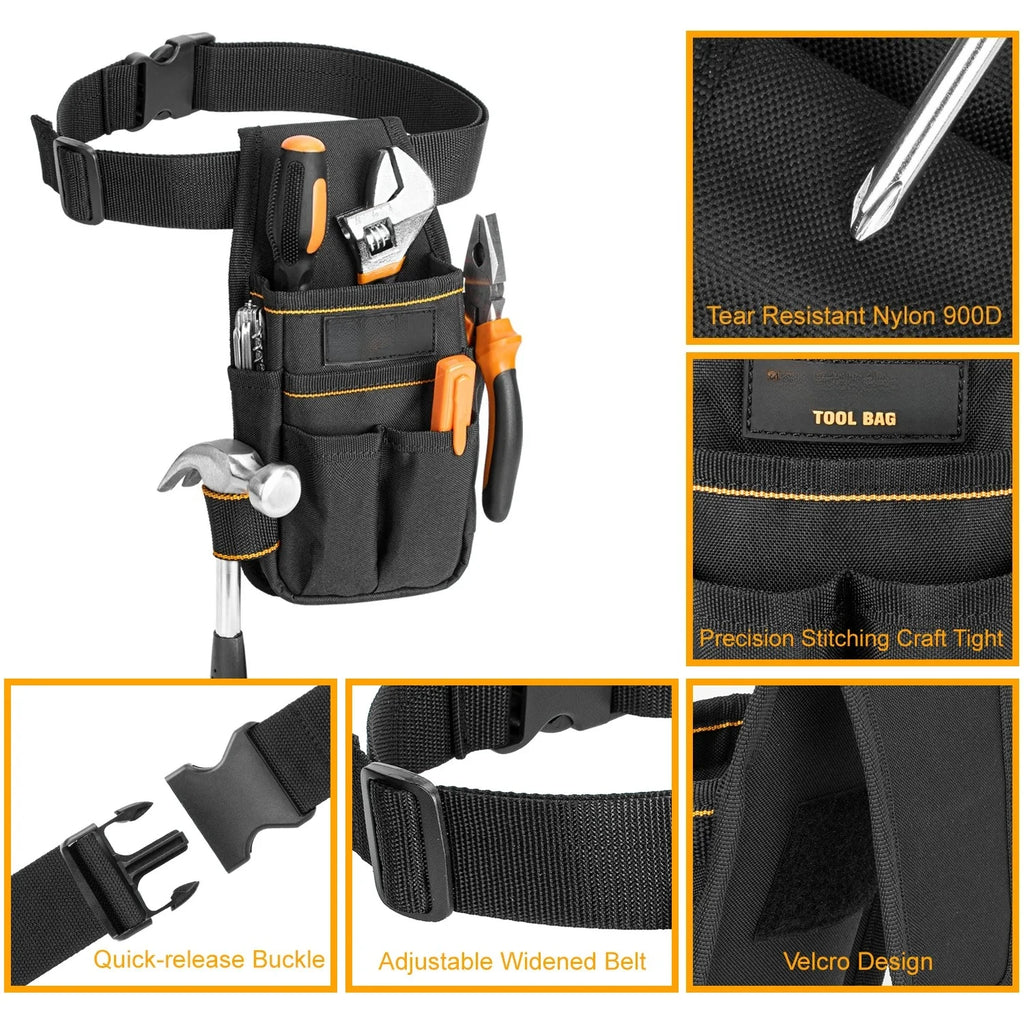 Pocket Tool Pouch，6-Pouches and 9 Screwdriver Loops Construction, Heavy-Duty Tool Bag with Adjustable Belt for Electrici Zpaxo