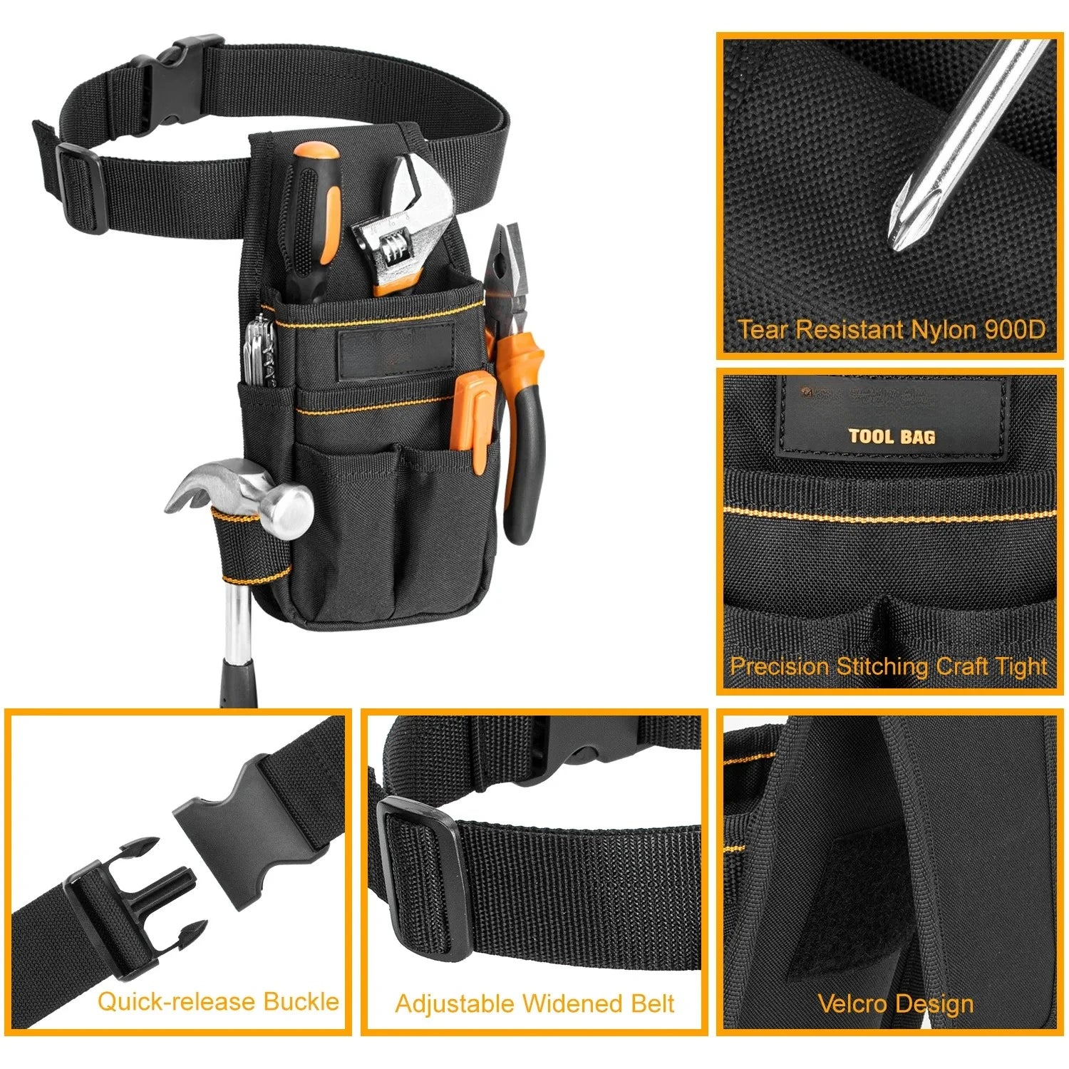 Pocket Tool Pouch，6-Pouches and 9 Screwdriver Loops Construction, Heavy-Duty Tool Bag with Adjustable Belt for Electrici Zpaxo
